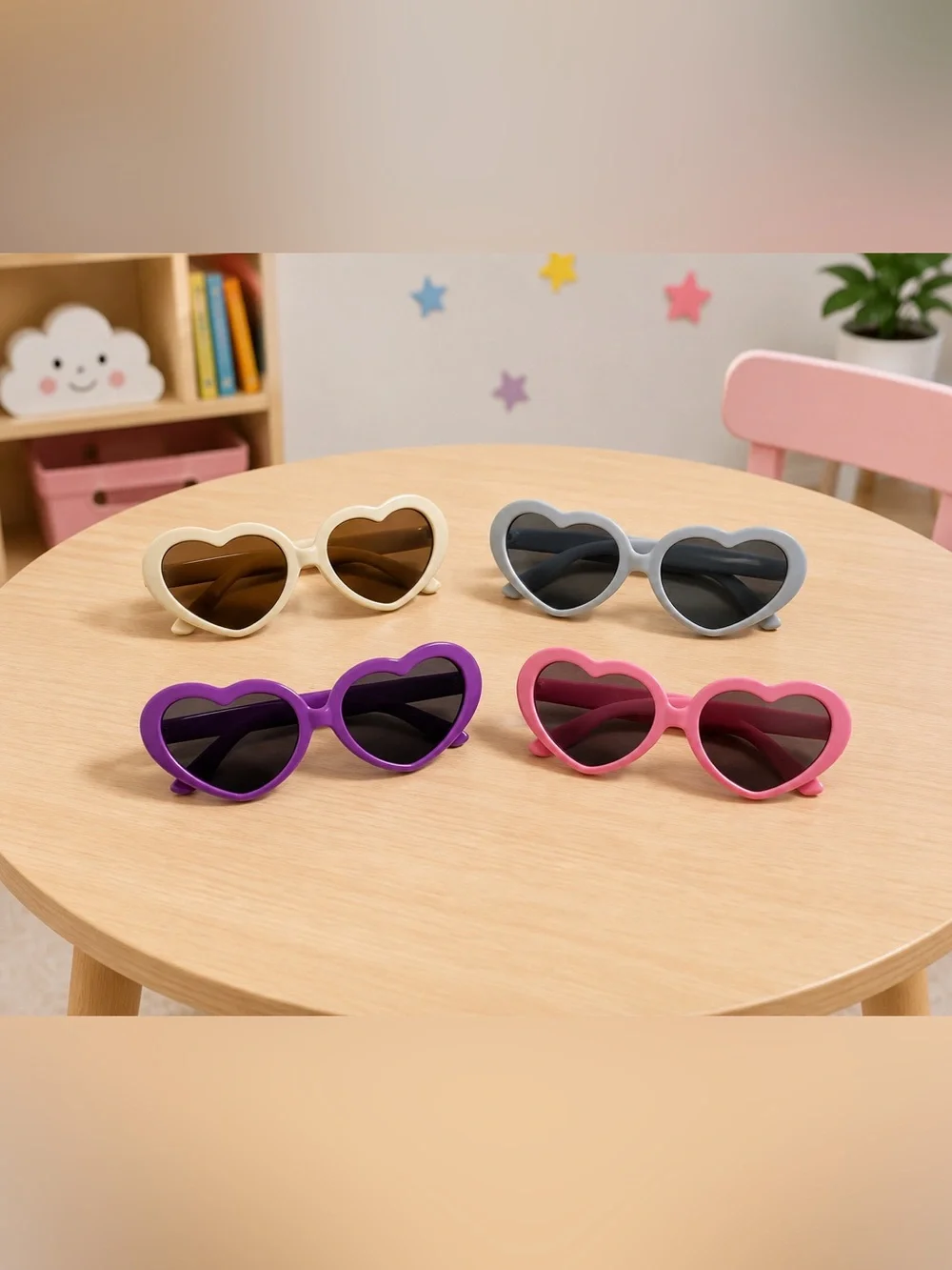 Variety/Multi Pack (4) Kids Heart Shaped Sunglasses Pink Purple Beige Gray‎